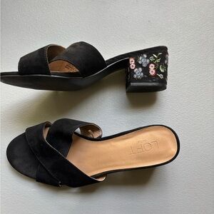 LOFT Black Floral Embroidered Mules
